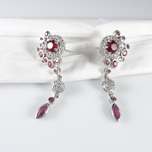NEW! Red Ruby Earrings on Sterling Silver - Picture 2 of 3